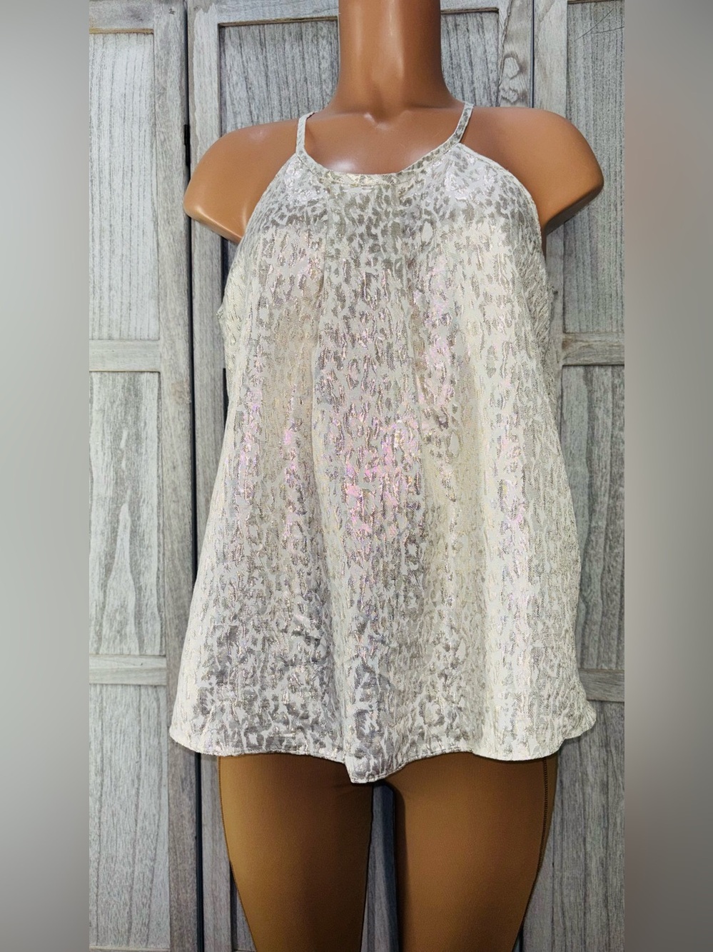 Worthington metallic animal print halter tank top